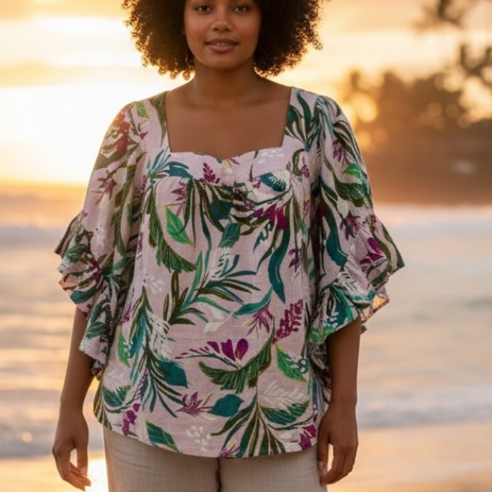 Terra & Sky | Floral Print Peasant Top